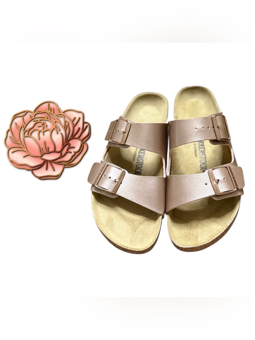 ✨⭐️ Birkenstock Arizona Rose Gold Metallic Sandals Size 40 | Never Worn ⭐️✨